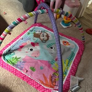 Bright Starts Unicorn Crew Baby Activity Gym & Machine-Washable Play Mat, Pink
